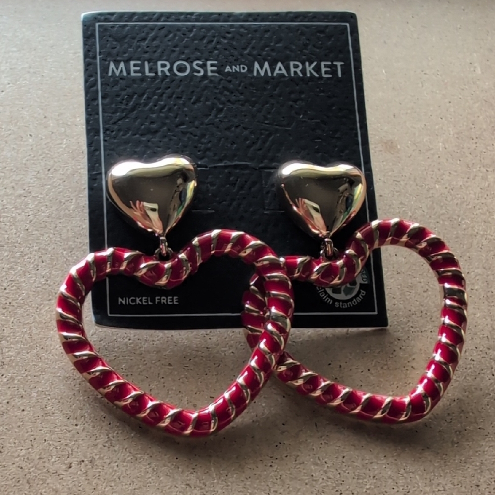 Melrose and Market Gold and Red Heart Earrings